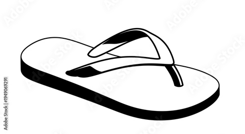Black and white outline of a single flip-flop sandal, isolated on a white background.