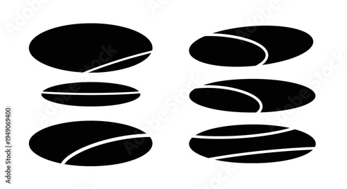 Abstract Black Ellipses with White Lines: Geometric Shapes, Minimalist Design