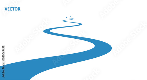 Winding Blue River Path Flowing Through White Space - Abstract Vector Illustration