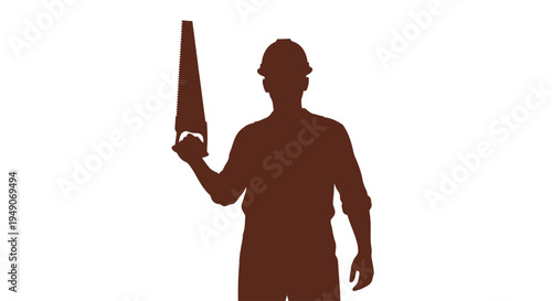 Silhouette of construction worker holding a hand saw