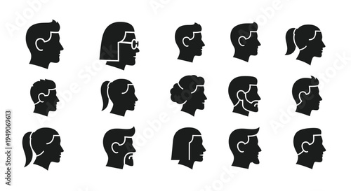 Black silhouettes of people with different hairstyles