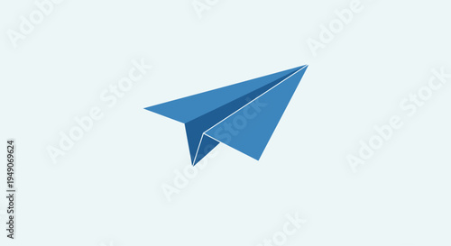 Simple blue paper airplane flying on a light background
