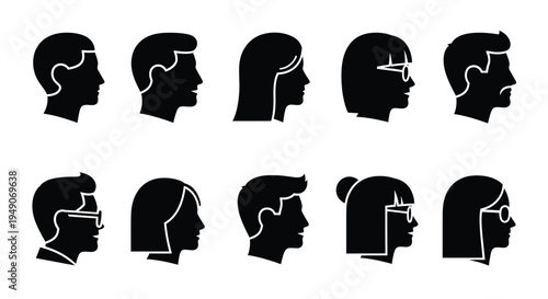 Black silhouettes of people with different hairstyles