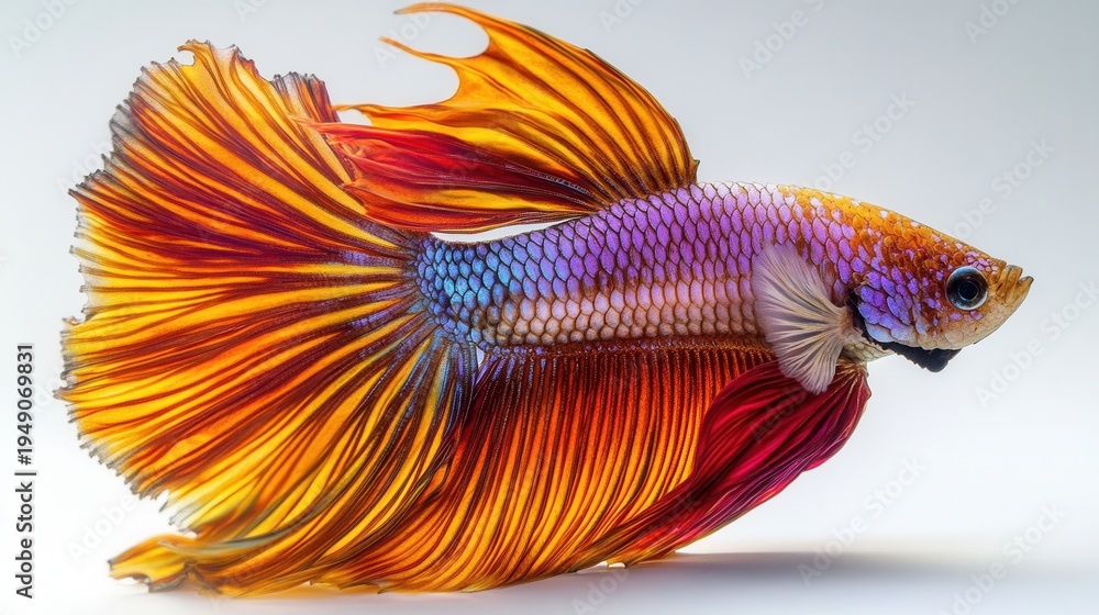 Fototapeta premium Vividly Colored Betta Fish With Flowing Fins