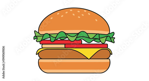 Simple flat design cartoon hamburger on white background