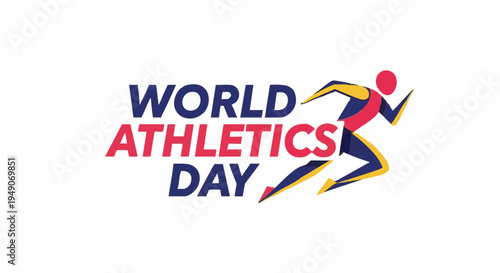 World Athletics Day logo with running athlete in blue, red, and yellow colors for sports marketing