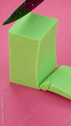 Very Satisfying and Relaxing Kinetic Sand ASMR video. Cutting anti stress macro close up colorful Kinetic Sand with a Knife. ASMR sounds.