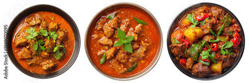 bowl of rogan josh curry isolated on transparent background - design element cut-out object