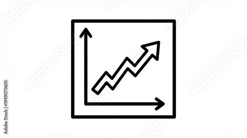 Stylized line graph with jagged upward trend, peaks and valleys, on axes with arrows, symbolizing fluctuating growth and progress over time.