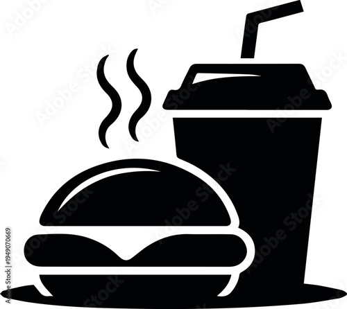 Burger and cup icon for packaging and takeaway branding