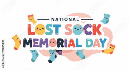 Lost sock memorial day logo in colorful playful typography on white background for social media