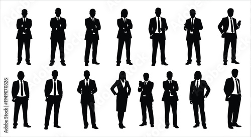 Black silhouettes of business people in various poses