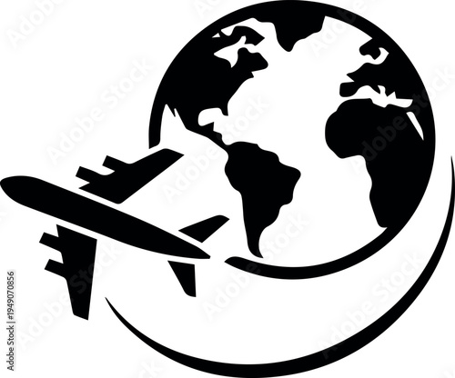 Cargo airplane circling globe with delivery arrow