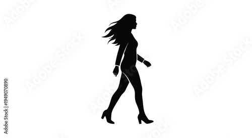 A black silhouette of a woman walking