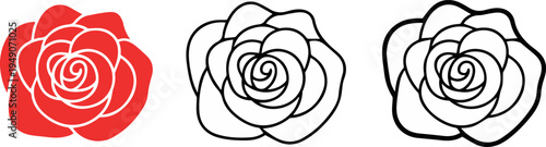 Rose outline icon set three variations