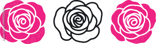 Three rose silhouette icons horizontal set