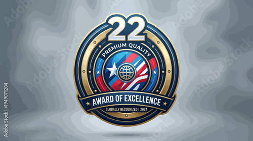 Award of Excellence badge features a star and number twenty-two on a circular emblem