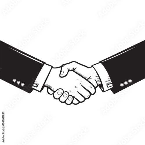 A detailed illustration showcases two hands firmly shaking representing agreement and partnership silhouette