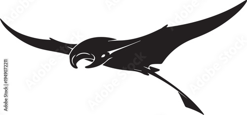 Silhouette illustration of a manta ray swimming in deep ocean, vector art with transparent background