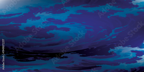 Dramatic Night Sky with Dark Blue and Purple Clouds.