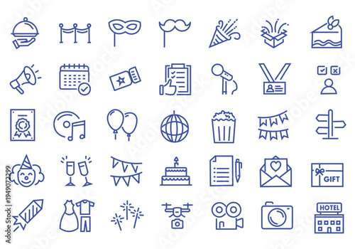 Event planning web icons in line style. Holiday, event, party, celebration, entertainment. Vector illustration.