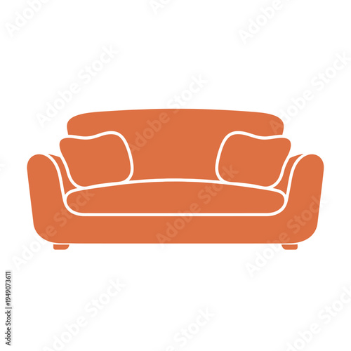 Modern Peach Sofa with Orange Cushions Vector Icon

