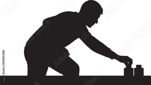 Man Silhouette Stacking Objects Isolated on White Background