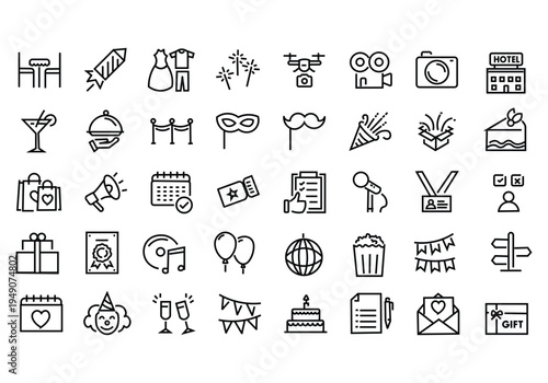 Event planning web icons in line style. Holiday, event, party, celebration, entertainment. Vector illustration.