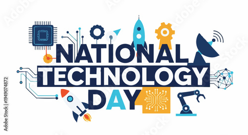 National Technology Day celebration logo in colorful vibrant lighting for engineering and tech industry