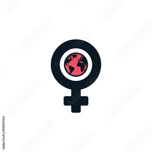 Global Woman Female Symbol With World Map vector illustration