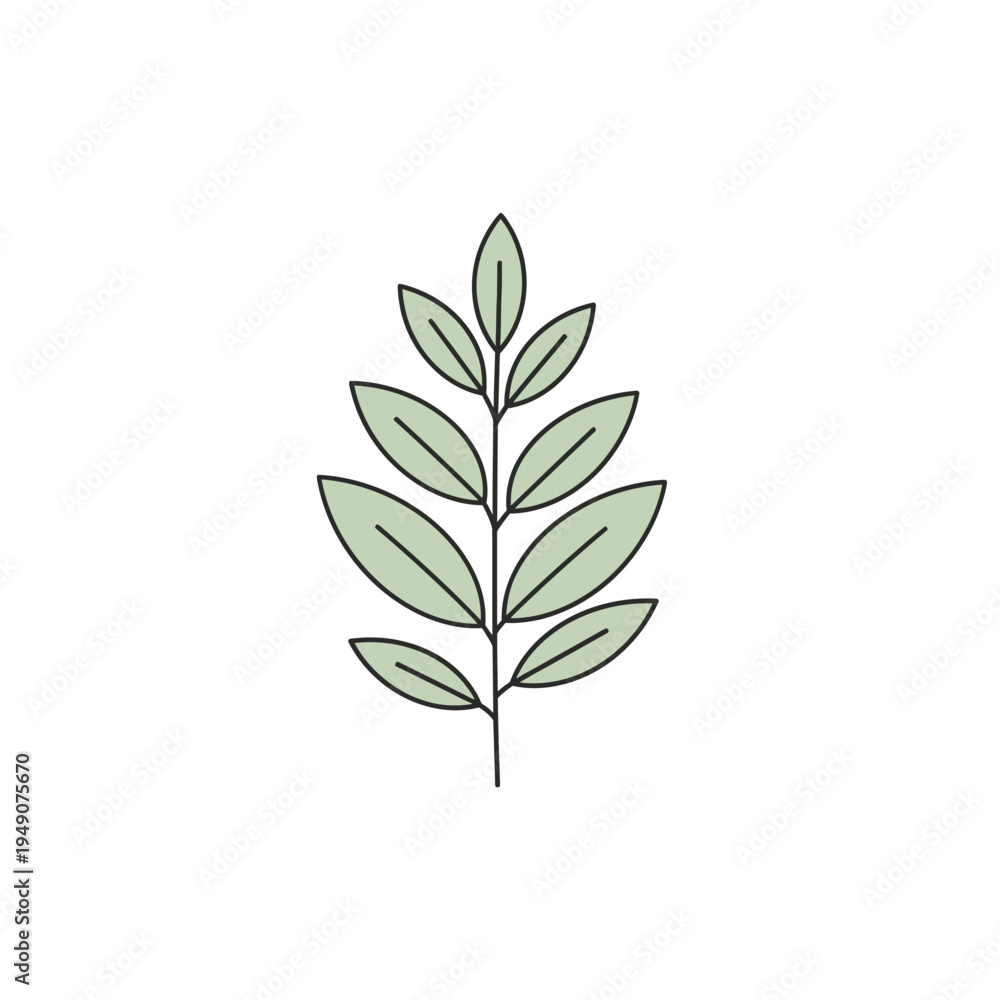 Fototapeta premium Minimalist Green Leaf Branch on White Background vector illustration