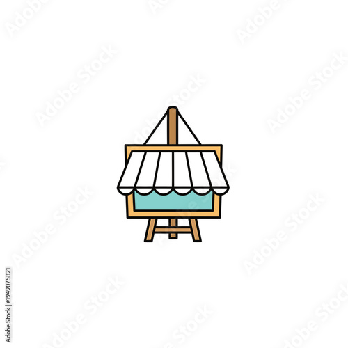 Chalkboard Sign with Awning on Easel Icon vector illustration