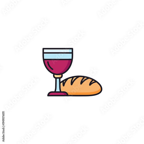Communion Symbols of Wine Glass and Bread Loaf vector illustration