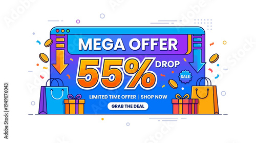 Mega Offer Drop Banner With Discount and Gifts