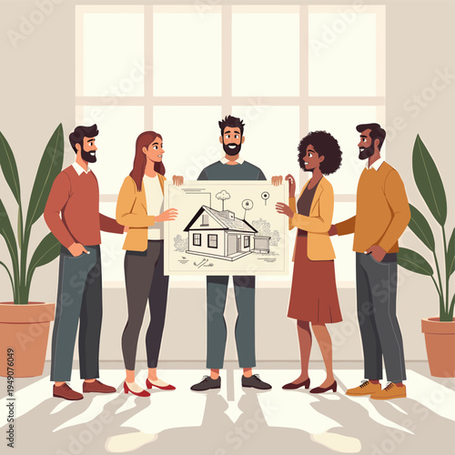 A calming illustration depicting a person caring for a potted plant, ideal for concepts relating to growth, sustainability, or wellbeing. Use for arti