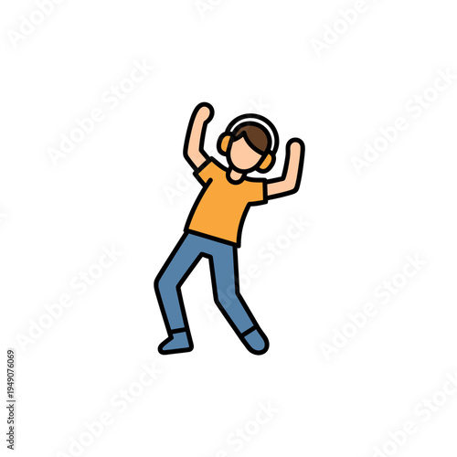 Joyful Cartoon Character Dancing with Headphones vector illustration