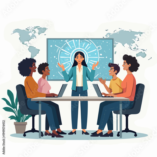 A minimalist illustration featuring a potted plant beside a desk chair, evoking a calm and productive workspace. Ideal for blogs, articles, and design