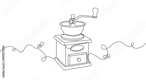 Vintage coffee grinder line art vector illustration
