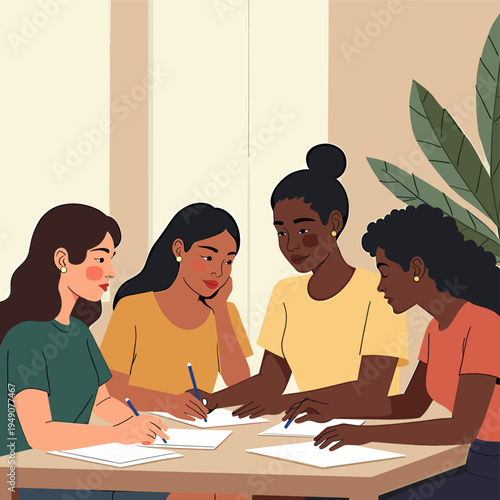 A flat vector illustration depicting a person writing. Ideal for educational content, blog posts about productivity, or representing brainstorming and