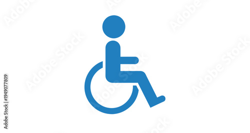 Blue vector icon of a person in a wheelchair, representing accessibility, mobility support, and inclusive restroom signage. Clean and simple design. Isolated on a transparent background