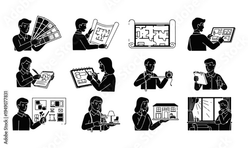 Collection of Interior Design and Architecture Black Silhouette Icons