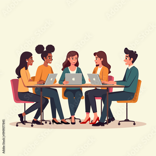 A minimalist illustration depicts the legs and shoes of a person seated at a desk. Evokes a sense of quiet focus and is ideal for articles about workp