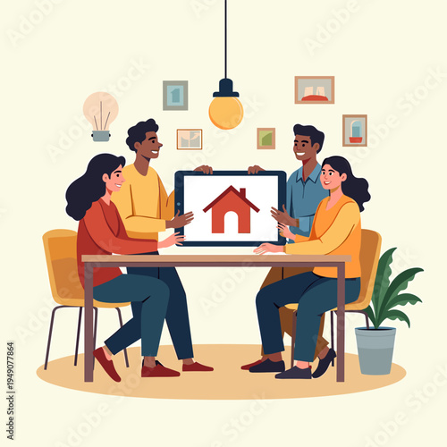 A minimalist scene featuring legs and shoes under a table, evoking a sense of anticipation and everyday life. Ideal for illustrating conversations, me