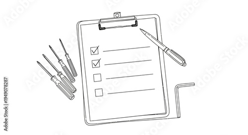 Checklist with various tools for repair and maintenance tasks