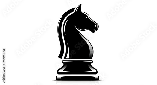Black chess knight piece isolated on white background