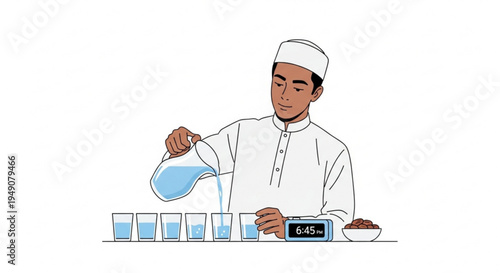 A Muslim family celebrating Ramadan, with parents and a child sharing dates during Iftar, embodying togetherness and tradition