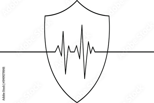 Black and white shield with heart rate monitor line medical