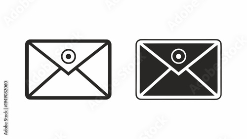 Set of 2 envelope icons vector, black and white