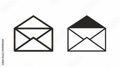 Set of 2 envelope icons vector, black and white