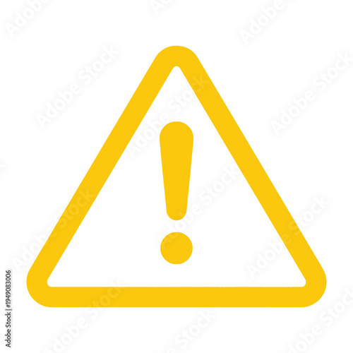Yellow warning triangle sign with exclamation mark on white background caution symbol for danger or alertness